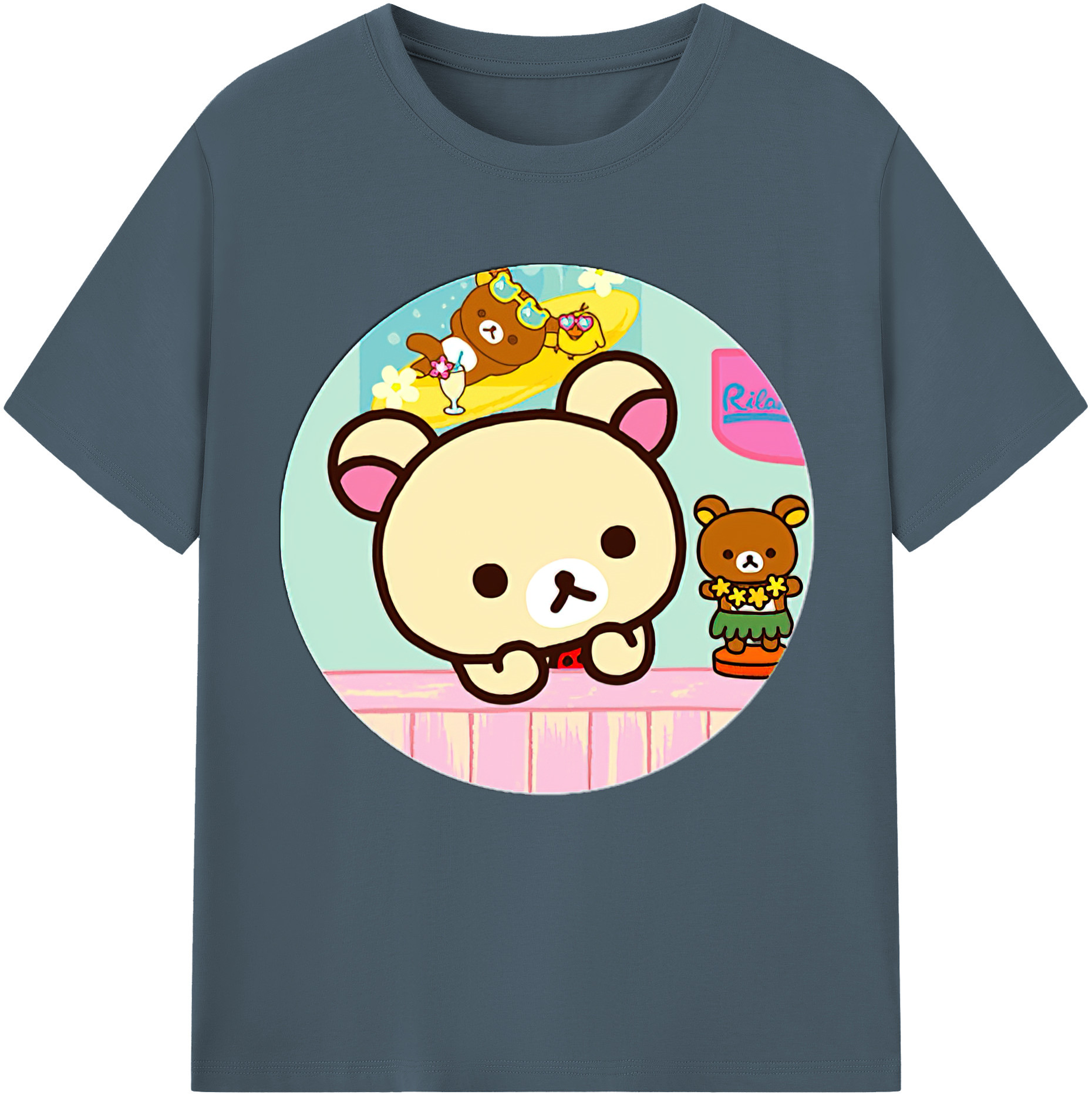 （画像用） リラックマ リラックマ キイロイトリ Rilakkuma Korilakkuma Kiiroitori 綿100％半袖Tシャツ（フロントプリント）